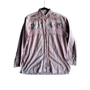 Effect Women's LARGE Vintage 100% Cotton Terracotta Tunic Blouse Embroidered